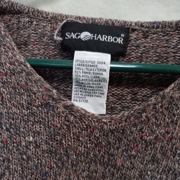 Sag Harbor Brown With Flecks Rounded V- Neck Knit Tunic Sweater Large (T-344) - Picture 6 of 8